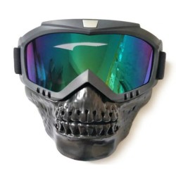 Masca protectie fata din plastic dur + ochelari ski, lentila multicolora, model craniu, MD01